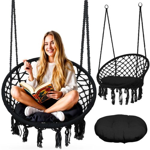 Fotel ogrodowy wiszący huśtawka BOHO czarny