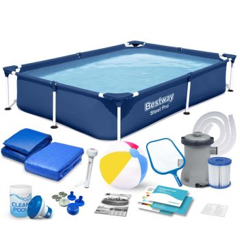   Bestway 56401N Téglalap alakú vázas medence 221x150x43 cm 16 az 1-ben (56401N-15W1SET)