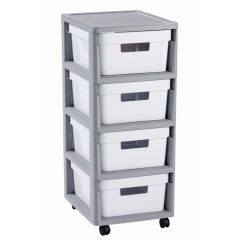 Curver Infinity 4x11L fiókos polc, szürke-fehér