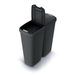   Hulladékgyűjtő Prosperplast COMPACTA Q DUO,  50 l újrahasznosított fekete, fekete fedéllel