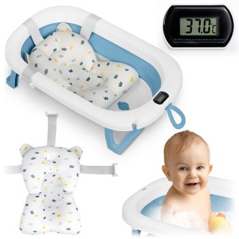   Ricokids RK-287 Összecsukható fürdőkád gyerekeknek hőmérővel és betéttel fehér-kék (728700)