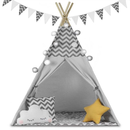 Teepee sátor gyerekeknek Nukido lámpákkal - szürke