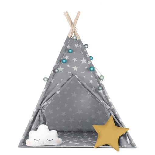 Teepee sátor gyerekeknek Nukido lámpákkal - szürke csillagokkal