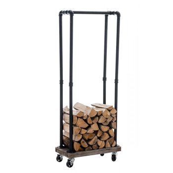   Tűzifa tároló állvány kerekekkel fekete 30x60x150 cm 161761101