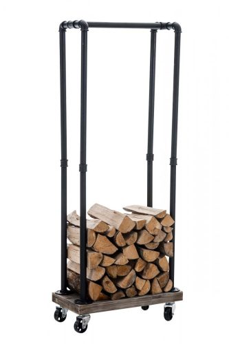 Tűzifa tároló állvány kerekekkel fekete 30x60x150 cm 161761101