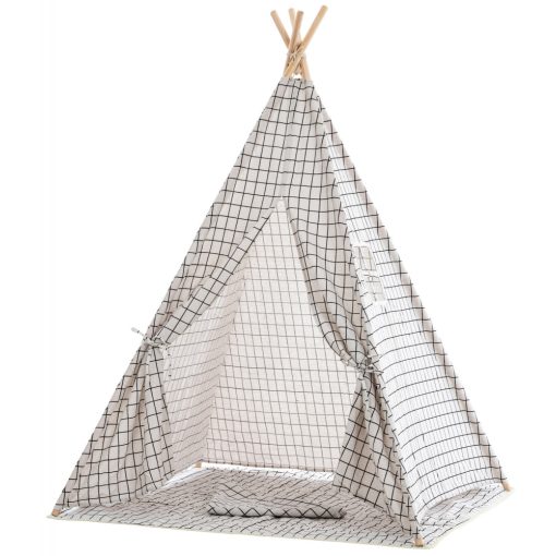 Esna Teepee játszósátor szürke kockás 150x120x120 cm 316477