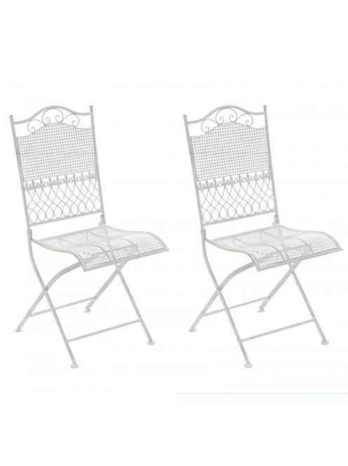Kiran vidéki stílusú kerti szék 2 db-os szett antik fehér porszórt fém 320687