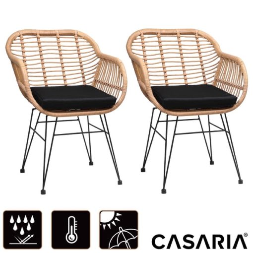 Casaria polyrattan fonott kerti fotel kerti szék 2db-os szett natúr-fekete 108738