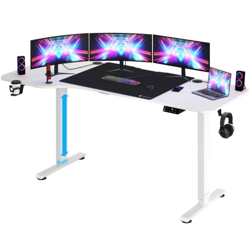 Casaria állítható magasságú gamer asztal íróasztal egérpaddal fehér 160x75x118cm