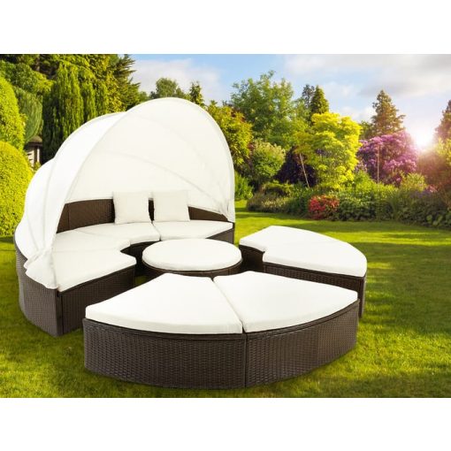 Casaria polyrattan napozósziget napozóágy barna-krém 230 cm lehajtható tetővel (992842)