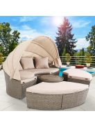 Casaria műrattan napozósziget lehajtható tetővel kerti ágy napozóágy 185cm krém 993326