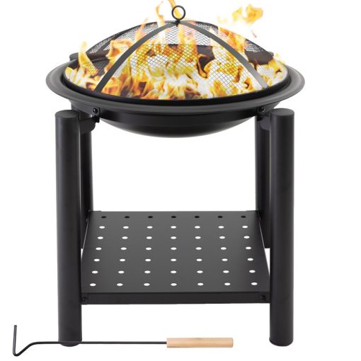 Tűztál kerek grillráccsal 55 cm fekete acél 390002618