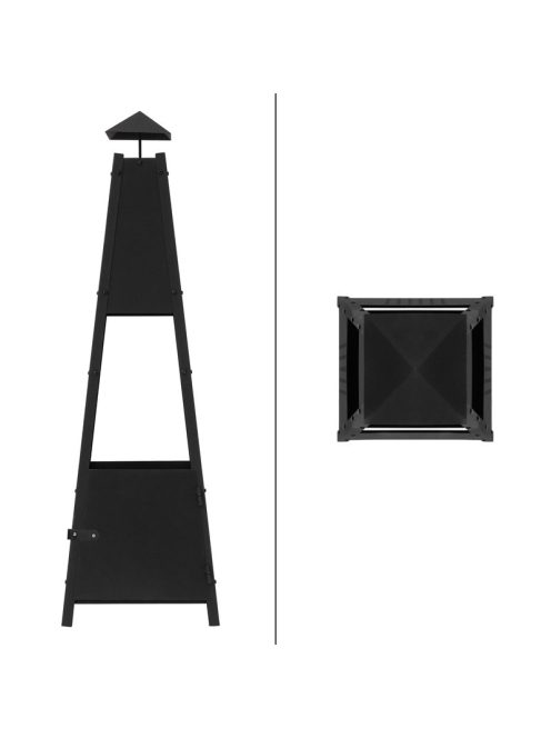 Piramis kerti kandalló kéményes 29x100x30 cm fekete porszórt acél ML-Design 490003834