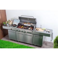   G21 Nevada BBQ kültéri rozsdamentes konyha Premium Line gázgrill, 8 égőfej nyomáscsökkentővel + 5 darabos grillező készlet bőröndben (6390340)