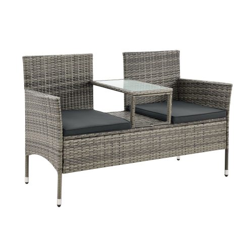 Monaco 2 személyes polyrattan kerti pad asztallal szürke-melír 200164