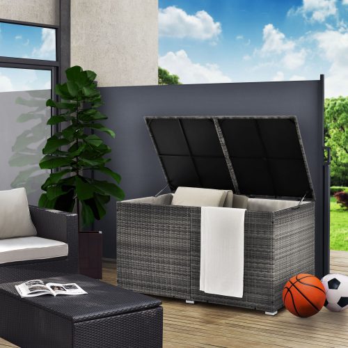Ikaria XL polyrattan kerti tároló láda szürke 950 l 145x80x83 cm 200202