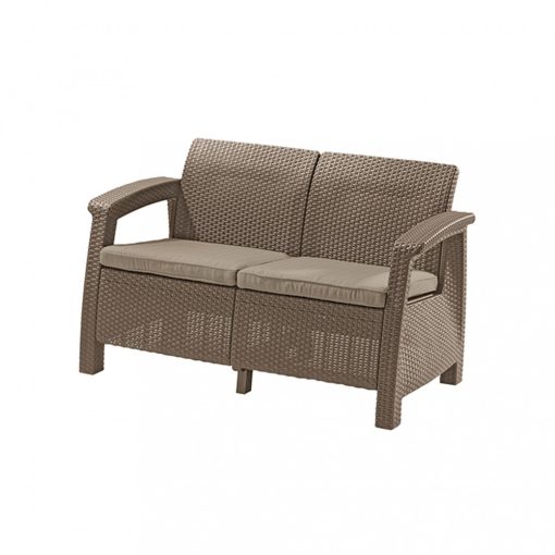 Curver Corfu love seat, kétszemélyes kerti kanapé cappuccino színben, homok párnával 227644