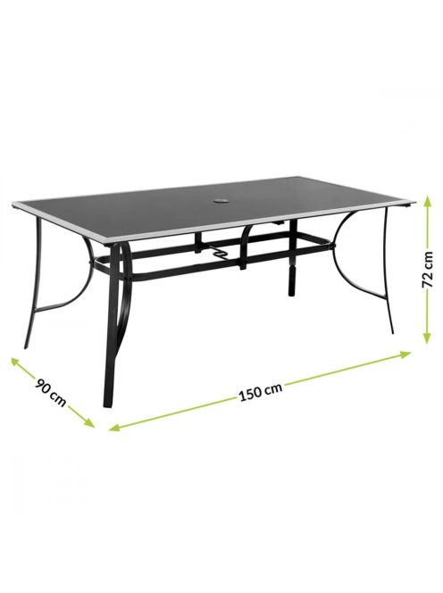 Mirpol M150 Kerti asztal 6 személyes beépített napernyő furat 150x90x72 cm 5901738199033