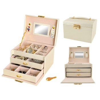 Beautylushh Ékszerdoboz ékszertok 20 rekeszes bézs 6347
