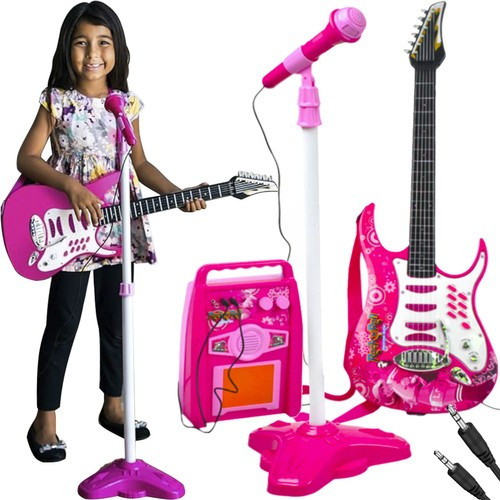 Játék Gitár + mikrofon + erősítő rózsaszín gyerekeknek 22407