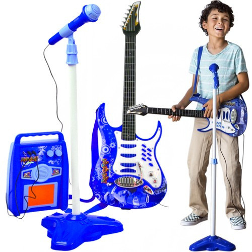 Elektromos gitár + mikrofon + erősítő kék 22409
