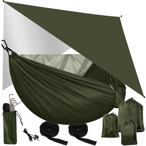 Trizand khaki turisztikai függőágy ponyvával és szúnyoghálóval 260x140 cm 25364
