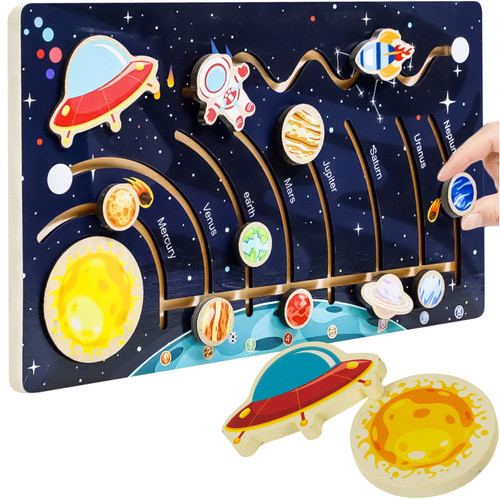 Kruzzel Montessori Naprendszer Puzzle - Bolygó labirintus és rakéta 26696