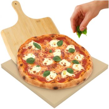   Ruhhy 2 az 1-ben kordierit pizzasütő kő 38×36 cm bambusz spatulával 26916 