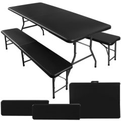   Gardlov Összecsukható kerti sörpad szett sörpad garnitúra asztal + 2 pad fekete 180 cm 17966