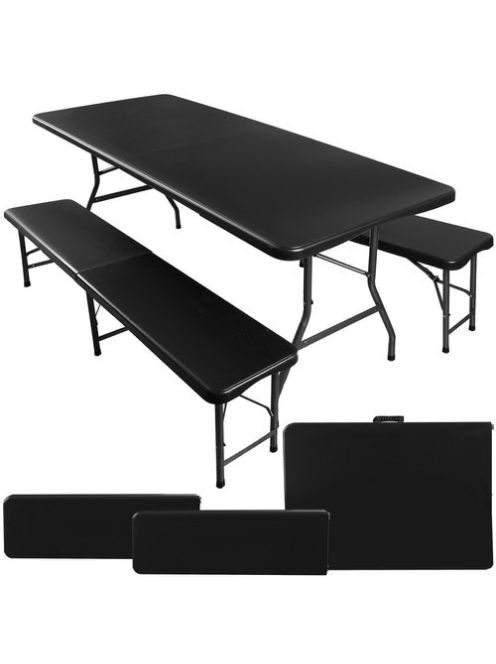 Összecsukható kerti sörpad szett sörpad garnitúra asztal + 2 pad fekete 180 cm 5900779940239