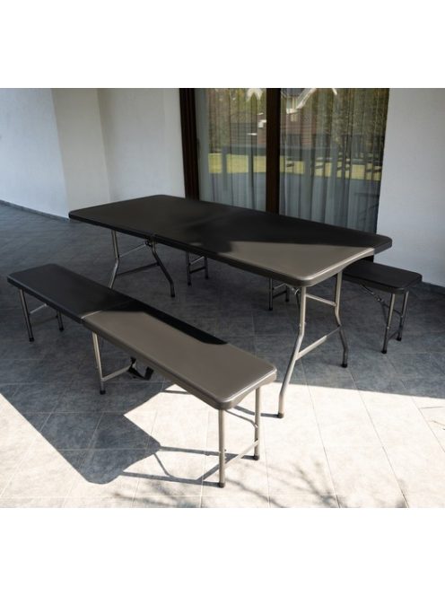 Összecsukható kerti sörpad szett sörpad garnitúra asztal + 2 pad fekete 180 cm 5900779940239