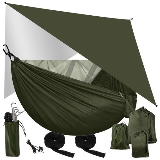 Trizand khaki turisztikai függőágy ponyvával és szúnyoghálóval 260x140 cm