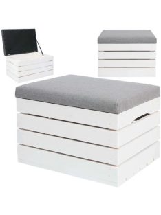  Fa tárolóláda puff lucfenyő fehér-szürke ülőke 35x50x40 cm