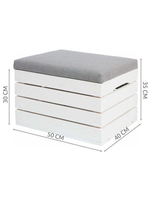 Fa tárolóláda puff lucfenyő fehér-szürke ülőke 35x50x40 cm