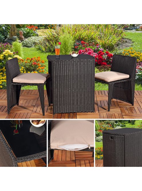 Polyrattan kerti bútor asztal két székkel fekete - bézs 3 db-os szett 50003120