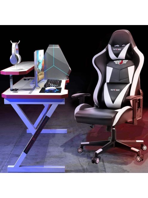 Gamer szék kihúzható lábtartóval fekete - fehér 50004710