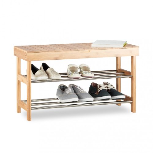 Bambusz ülőpad tárolóhellyel cipőtartó 6 pár cipőhöz 43x74x30 cm 10021566