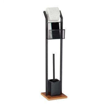 Modern WC-papírtartó wc kefe szett polccal fekete 10024628