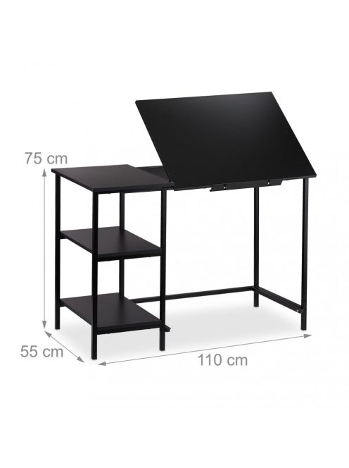 Dönthető íróasztal 3 polccal fekete 75x110x55 cm 10026046_sw