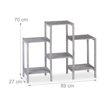   Rusztikus virágtartó 6 polcos szürke fenyő 70x89x27 cm 10026344_58