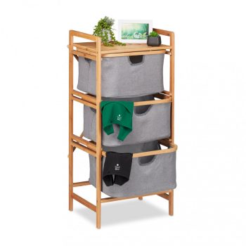   Bambusz fürdőszobai polc 3 rekesszel natúr-szürke 96x44x34,5 cm 10026498