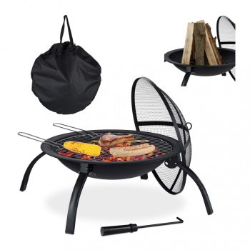   XL hordozható tűztál grill tartozékokkal táskával fekete R26546