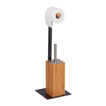   Modern WC-kefe és papírtartó szett bambusz és fém 10027611