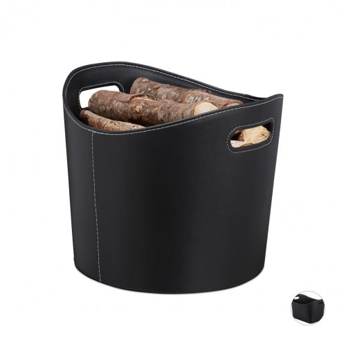 Tűzifatároló kosár műbőr fekete L 10028790