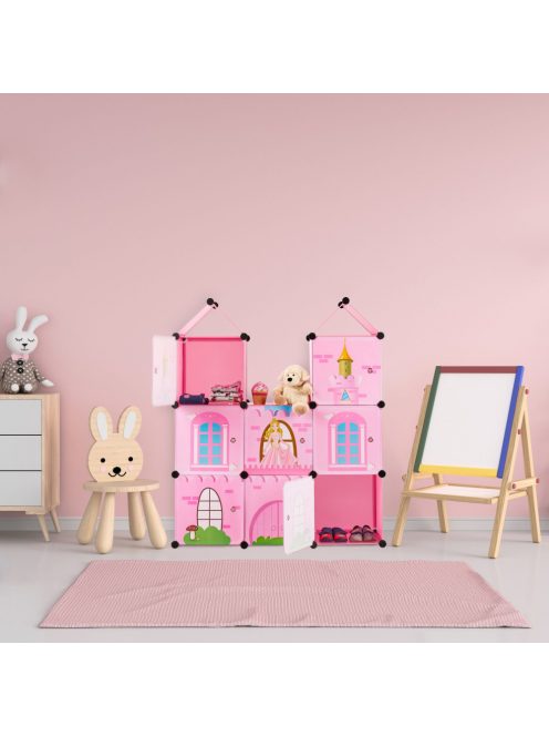 Kastély formájú gyerekpolc 8 polcos játéktároló rózsaszín 10028804