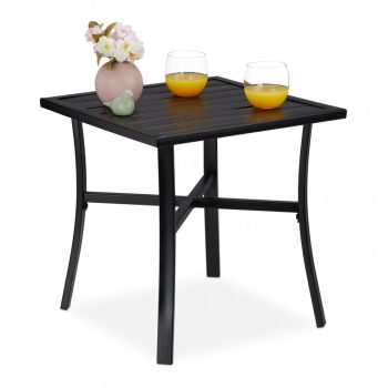   Kis kerti asztal erkélyasztal matt fekete acél 46x46x46 cm 10030993