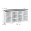 Fehér cipőtároló pad 10 tároló rekesszel 52,5x104x30 cm 10032209