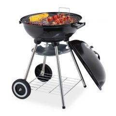 Kerek kerti grillsütő fedéllel kerekekkel fekete 10032701