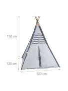 Cikk-Cakk mintás Tipi indián sátor gyerekeknek fehér - szürke 150 cm