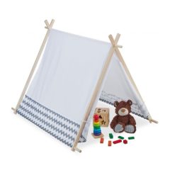   Cikk-Cakk mintás Tipi indián játszósátor gyerekeknek fehér - szürke 92 cm 10035301